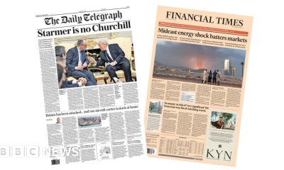 'Starmer is no Churchill' and 'Mideast energy shock batters markets'
