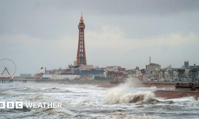 Strong winds whipping up waves at Blackpool