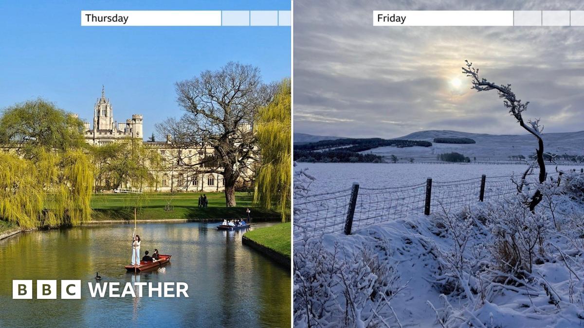 A photo showing Thursday's warm sunshine and Friday's hill snow