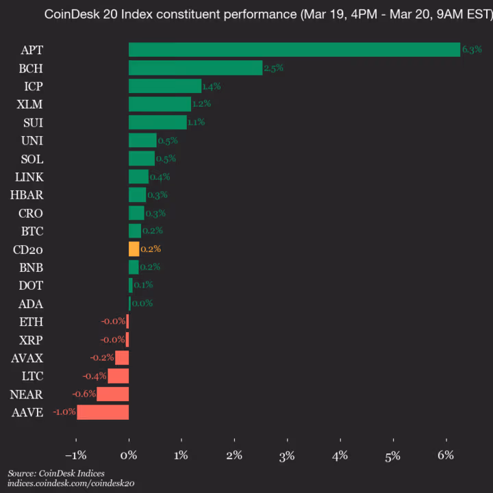 9am CoinDesk 20 Update for 2026-03-20: vertical