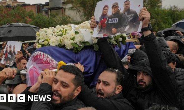 Hundreds in Beirut mourn journalists killed in Israeli strike
