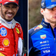 A composite image of Lewis Hamilton and Max Verstappen