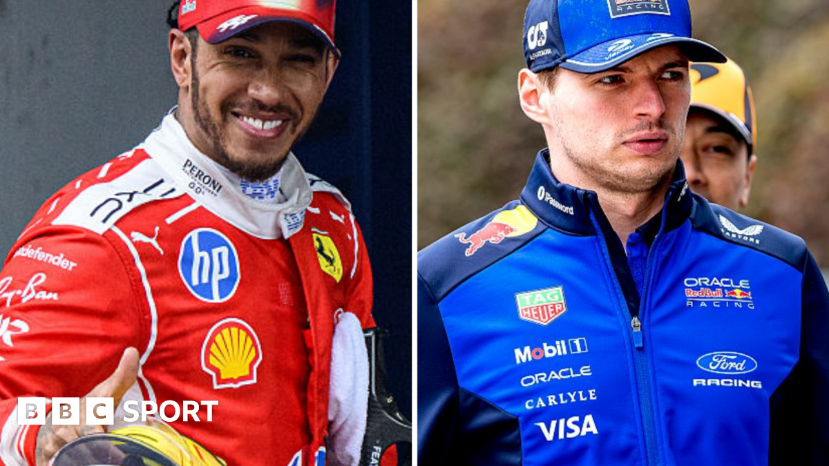 A composite image of Lewis Hamilton and Max Verstappen