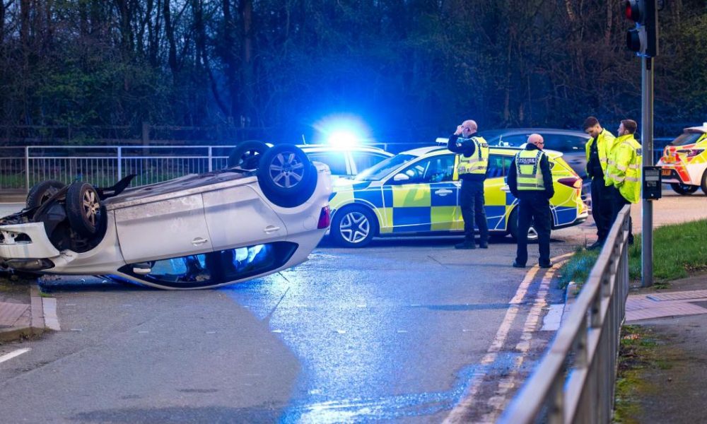 Car overturned at Westhoughton junction near Sainsbury’s