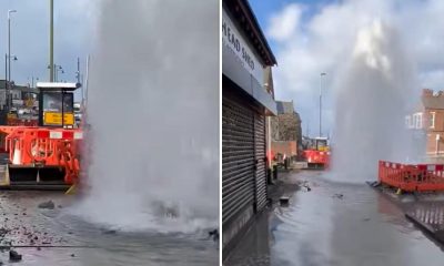 Burst pipe shoots water into the sky in South Shields