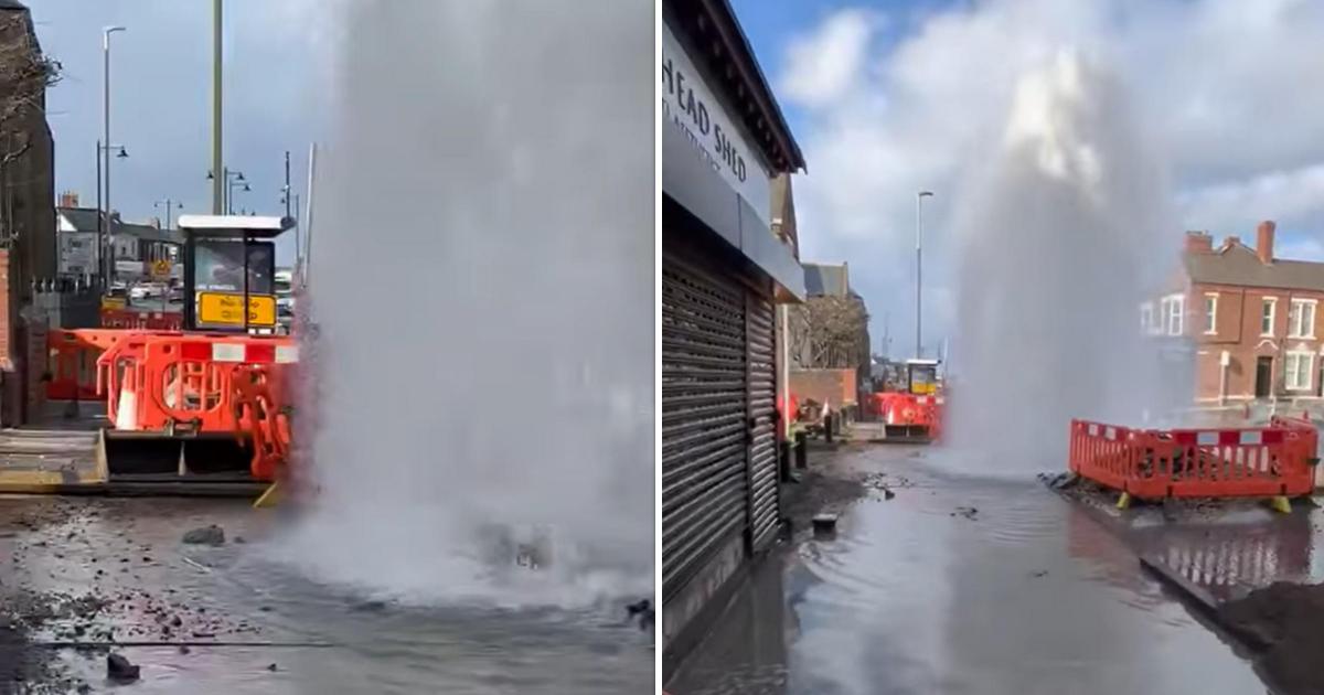 Burst pipe shoots water into the sky in South Shields