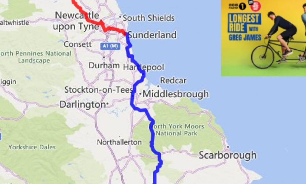 Track Greg James’ Comic Relief ride towards County Durham