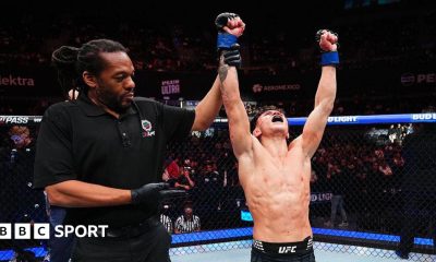 Lone'er Kavanagh celebrates beating Brandon Moreno