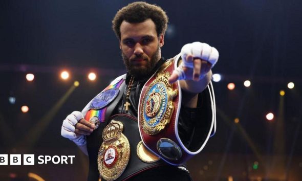 Derek Chisora and Deontay Wilder face off at a news conference draped in the flags of their country