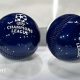 This photograph shows the draw balls bearing the Champions League logo