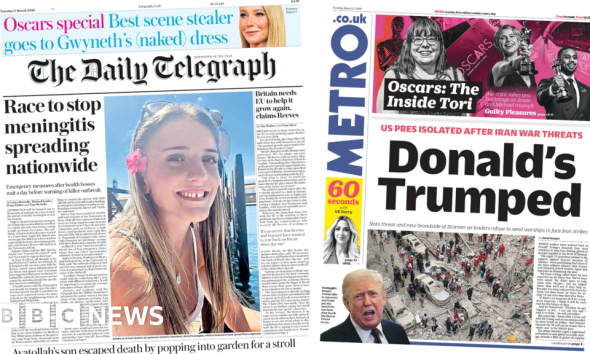 'Race to stop meningitis spreading' and 'Donald's Trumped'