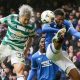 Celtic's Daizen Maeda heads the ball against Rangers
