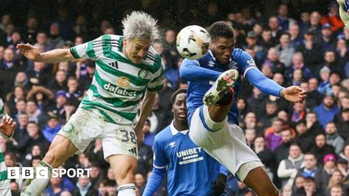 Celtic's Daizen Maeda heads the ball against Rangers