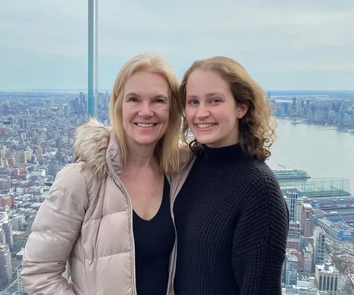 The author on a viewing platform with her mum during one of her New York visits (April 2023).