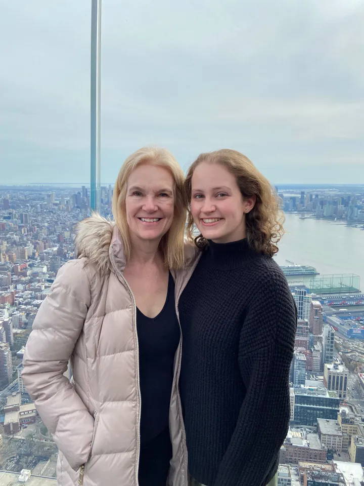 The author on a viewing platform with her mum during one of her New York visits (April 2023).