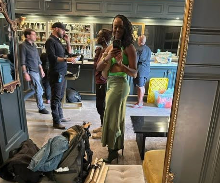 The author on set on her first day of shooting Kings Court.