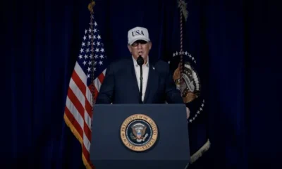 A screen grab from a video released on U.S. President Donald Trump’s Truth Social account shows Donald Trump making statements regarding combat operations on Iran on February 28, 2026 in Pal Beach, Florida, United States. (Photo by US President Trump Via Truth Social/Anadolu via Getty Images)