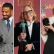 Michael B Jordan, Amy Madigan and Jessie Buckley celebrating their wins at the 2026 Actor Awards