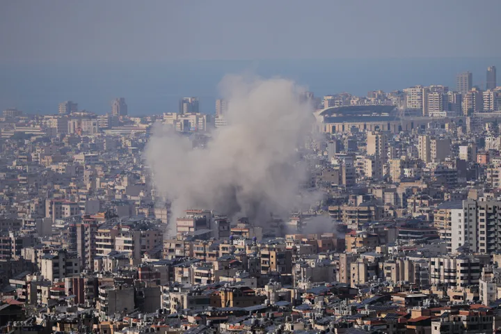 Smoke rises following an Israeli airstrike in Dahiyeh, Beirut's southern suburbs, Lebanon, on Tuesday, March 3, 2026.