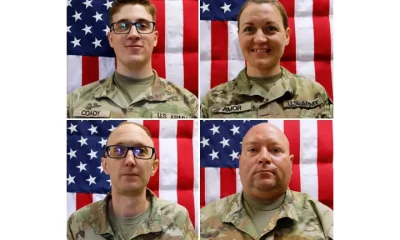 This combination of images provided by the U.S. Army taken on May 16, 2025 shows, from top left, Sgt. Declan Coady, 20, of Des Moines, Iowa, Sgt. 1st Class Nicole Amor, 39, of White Bear Lake, Minn., Capt. Cody Khork, 35, of Lakeland, Fla., and Sgt. 1st Class Noah Tietjens, 42, of Bellevue, Neb.