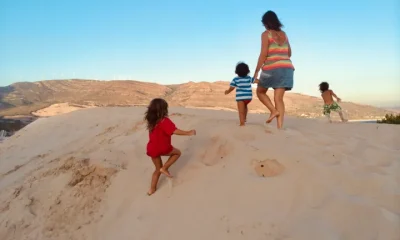 The author and her family on a beach walk in Andalucia, Spain