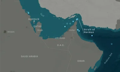 Infographic with a map of the Gulf and the Strait of Hormuz showing attacks on commercial vessels between February 28 and March 11.