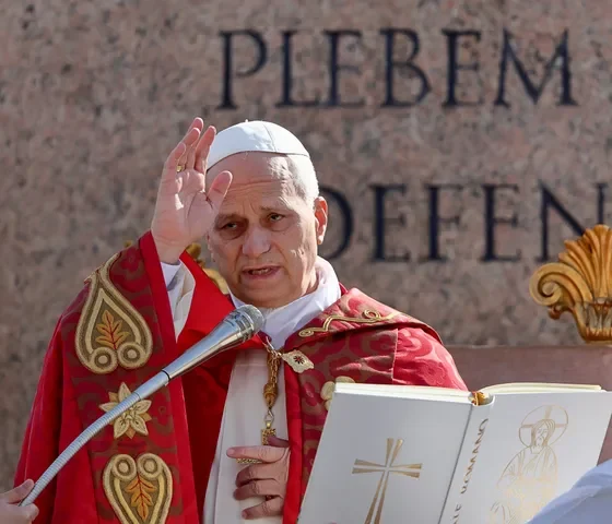 Pope Leo XIV presides over Palm Sunday Mass at St. Peter's Square in Vatican City.