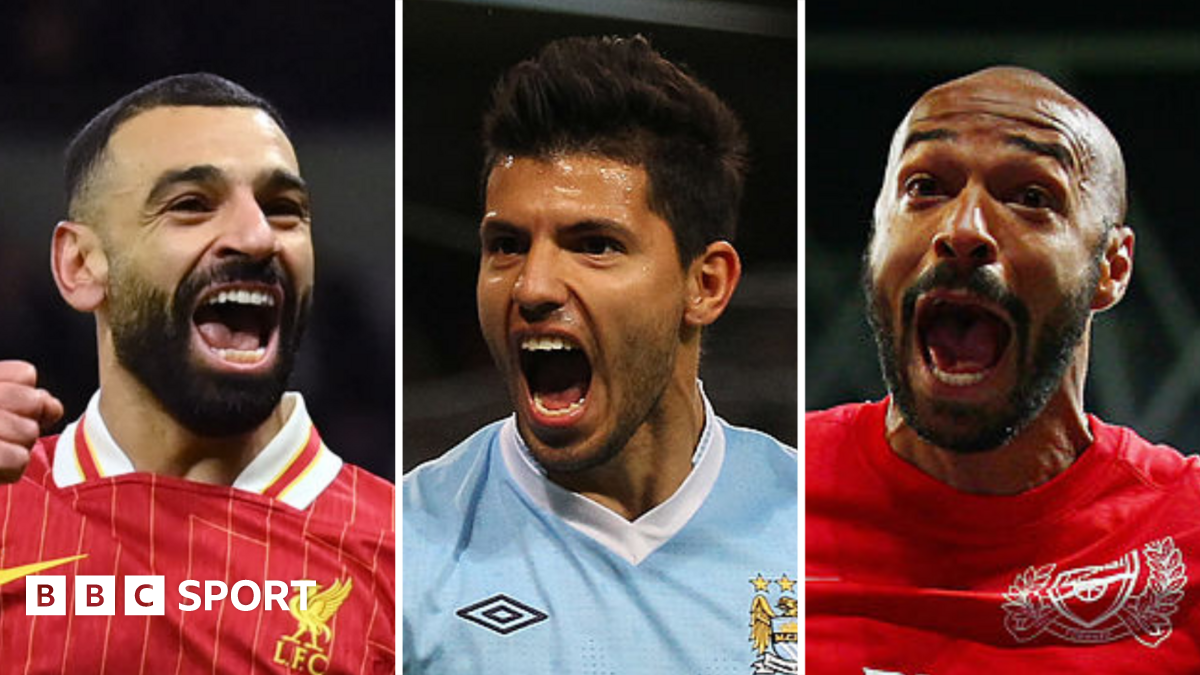 A graphic of Premier League players from every team in the division in 2025-26 season, with the Premier League trophy in front of them.