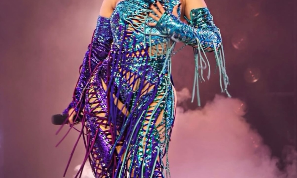 8 On Stage At The Little Miss Drama Tour Cardi B In Teal Plaid And Red Crystal Embellished Bryan Hearns Looks