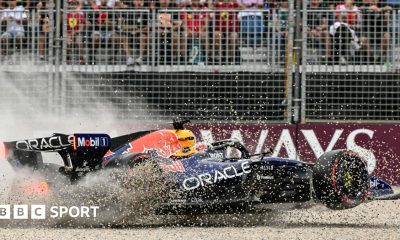 Gravel flies up as Red Bull's Max Verstappen crashes in qualifying for the Australian Grand Prix