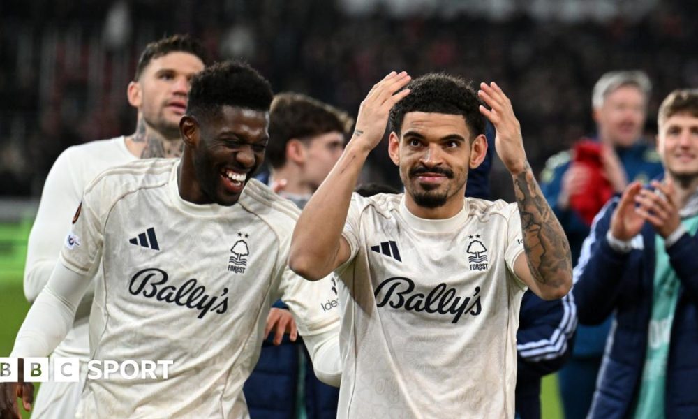 Nottingham Forest celebrate win in Europa League