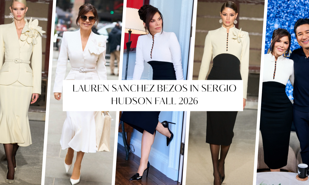 89898 Lauren Sanchez Bezos In White And Black Sergio Hudson Fall 2026 Structured Peplum And Colorblock Knit Dresses On Television Appearances