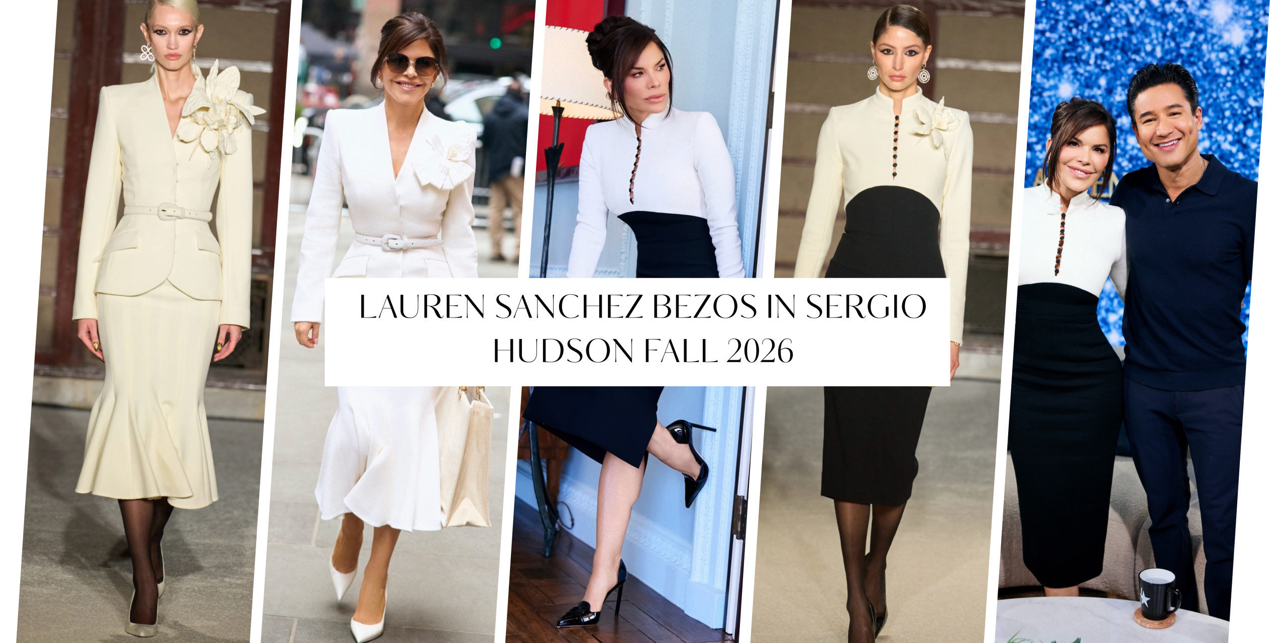 89898 Lauren Sanchez Bezos In White And Black Sergio Hudson Fall 2026 Structured Peplum And Colorblock Knit Dresses On Television Appearances