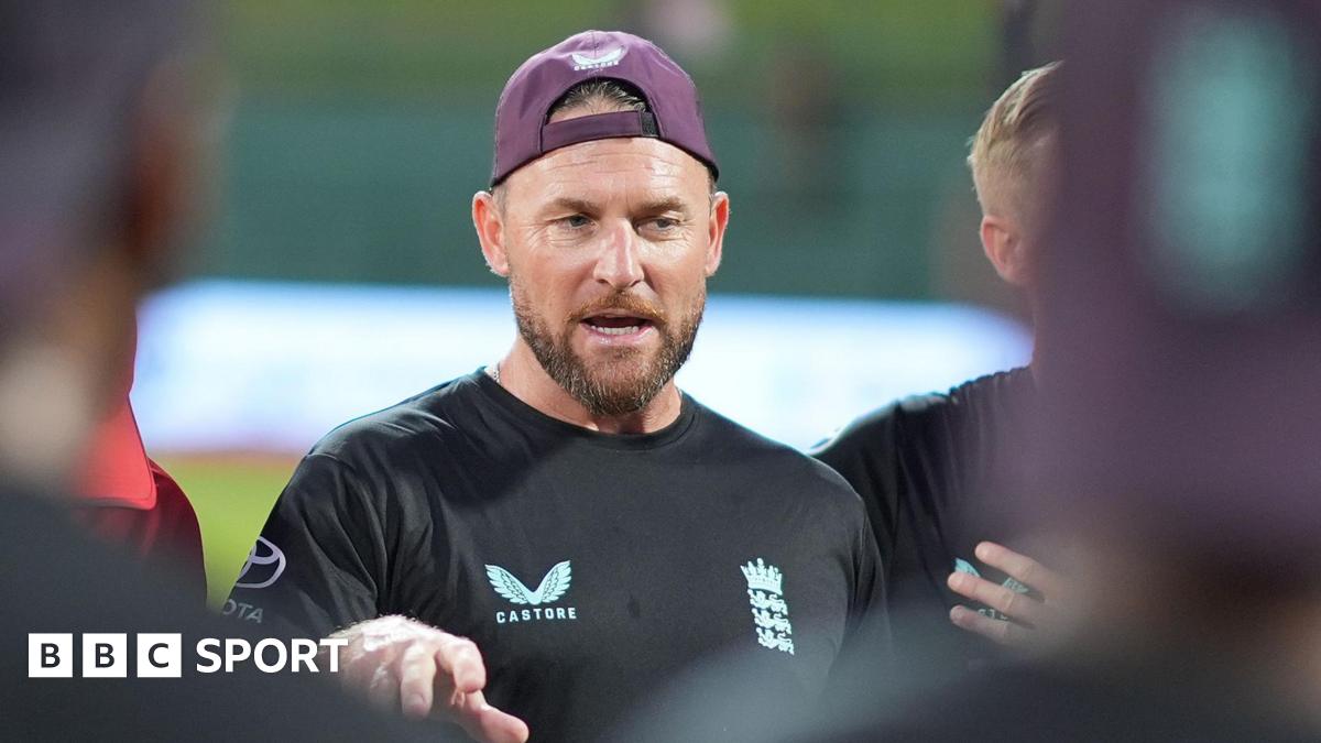 England head coach Brendon McCullum addressing players in training