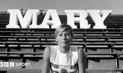 Mary Rand in action in the long jump at the 1964 Olympics