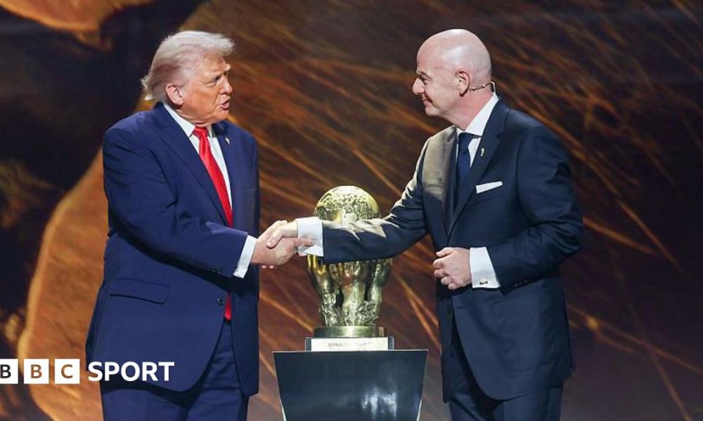 Donald Trump and Gianni Infantino shake hands at the World Cup draw
