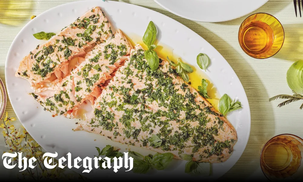 Baked side of salmon with roast lemon salsa verde recipe