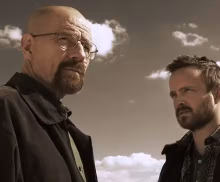 Bryan Cranston as Walter White and Aaron Paul as Jesse Pinkman in Breaking Bad.
