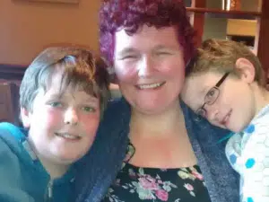 Claire Throssell (centre) with her sons Jack (left) and Paul (right)