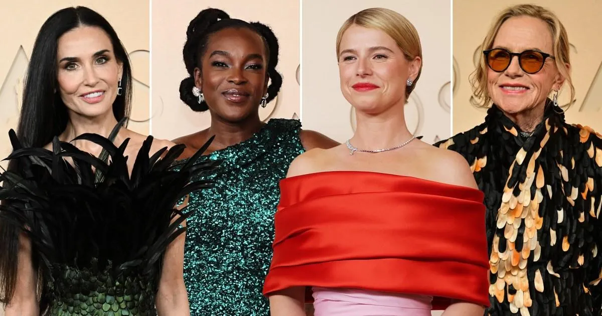 Demi Moore rocks peacock feathers and Jessie Buckley clashes colours on Oscars 2026 red carpet