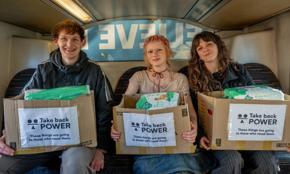 Take Back Power supporters redistribute food from supermarkets to foodbanks