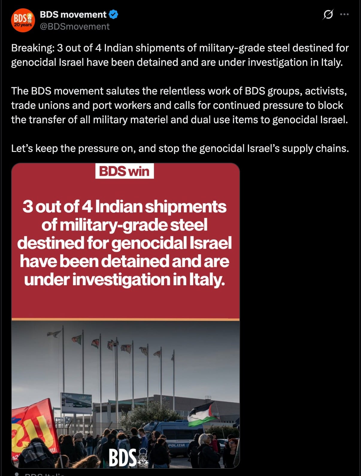 Israel's plan to get steel for weapons via India thwarted