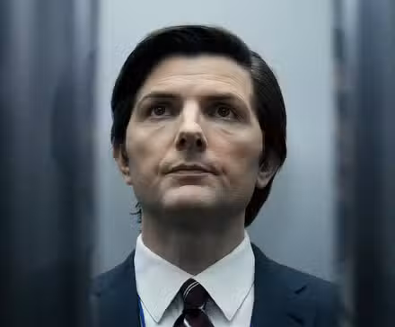 Adam Scott as Mark Scout in the elevator in Severance