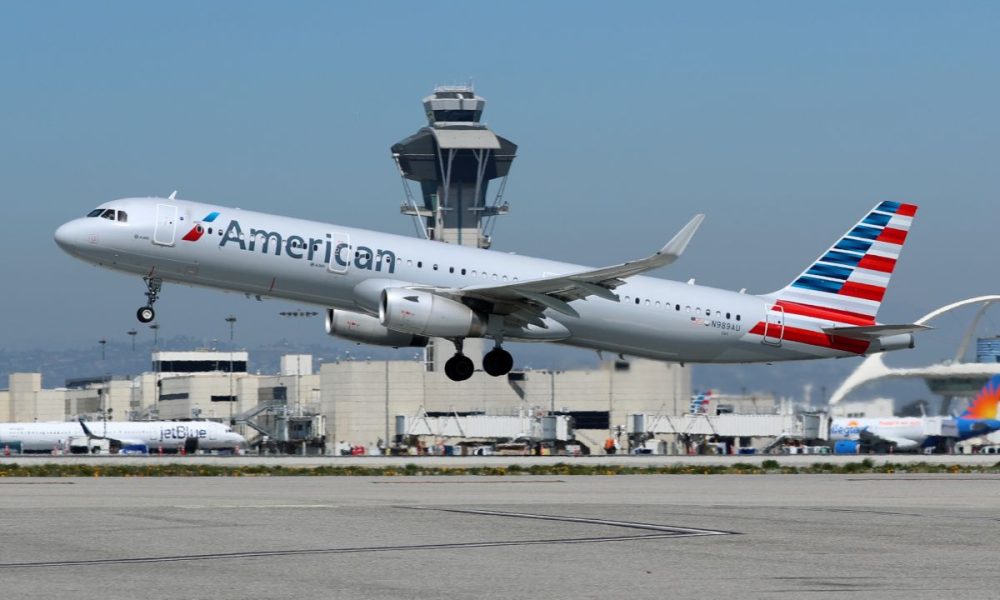 An American Airlines Airbus A321-200 plane takes off from Los Angeles International airport (LAX) in Los Angeles, California, U.S. March 28, 2018.