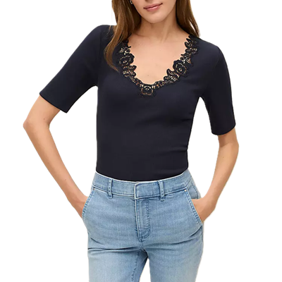 black tee with lace trim