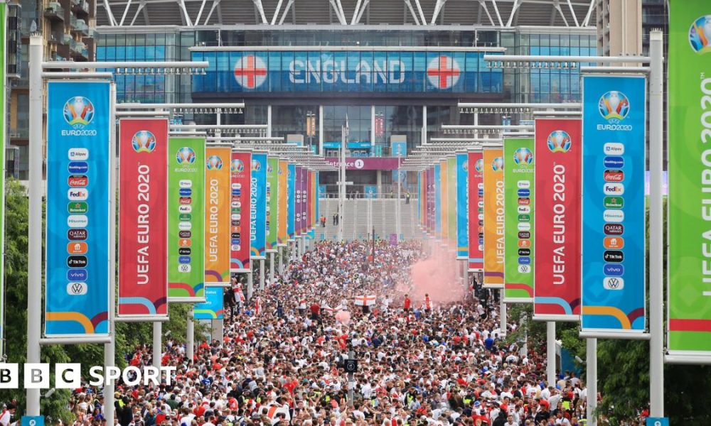 Fans along Wembley way before the Euro 2020 final between England and Italy