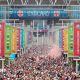 Fans along Wembley way before the Euro 2020 final between England and Italy