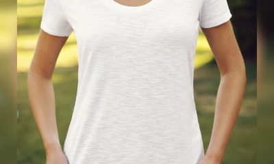 woman wears casual white t-shirt and denim shorts