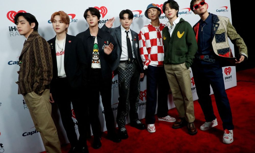 BTS poses at the carpet during arrivals ahead of iHeartRadio Jingle Ball concert at The Forum, in Inglewood, California, U.S., December 3, 2021.