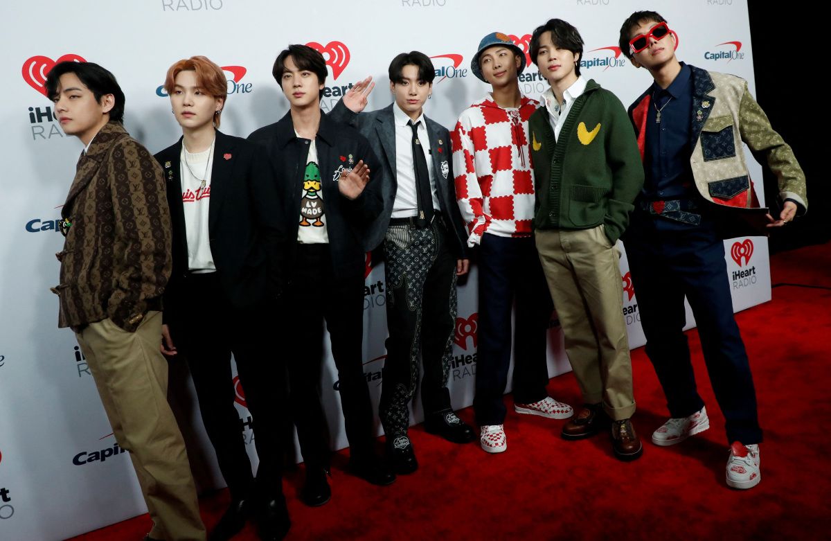 BTS poses at the carpet during arrivals ahead of iHeartRadio Jingle Ball concert at The Forum, in Inglewood, California, U.S., December 3, 2021.